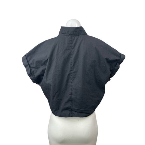 Banana Republic Women's Black Drop Shoulder Tie Button Up Crop Shirt Top Size L - Picture 2 of 4